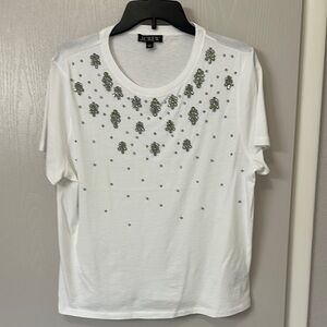 J. Crew White Embellished Short Sleeve Tee